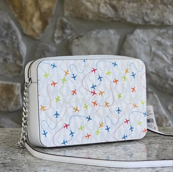 Michael Kors Airplane Logo Large White Crossbody